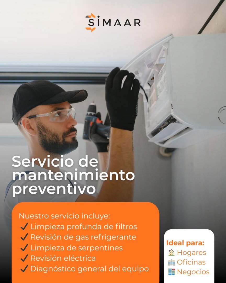 Anuncio de Simaar: Mantenimiento preventivo de aire acondicionado