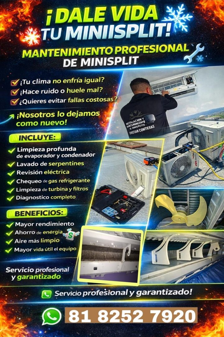 Anuncio de instalaciones y mantenimientos de minisplit Misael Contreras: Mantenimiento de minisplit