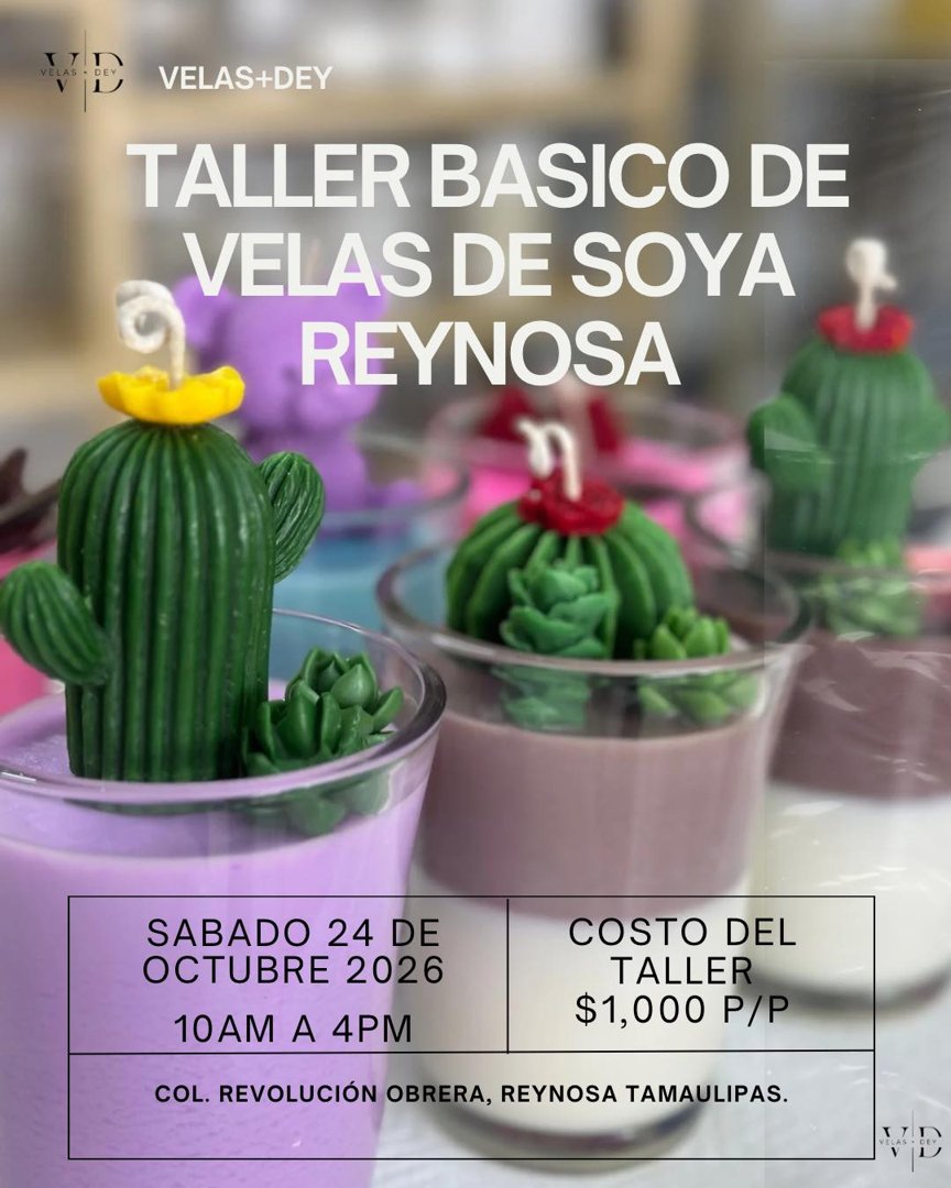 Anuncio de VELAS + DEY: Taller básico de velas de soya