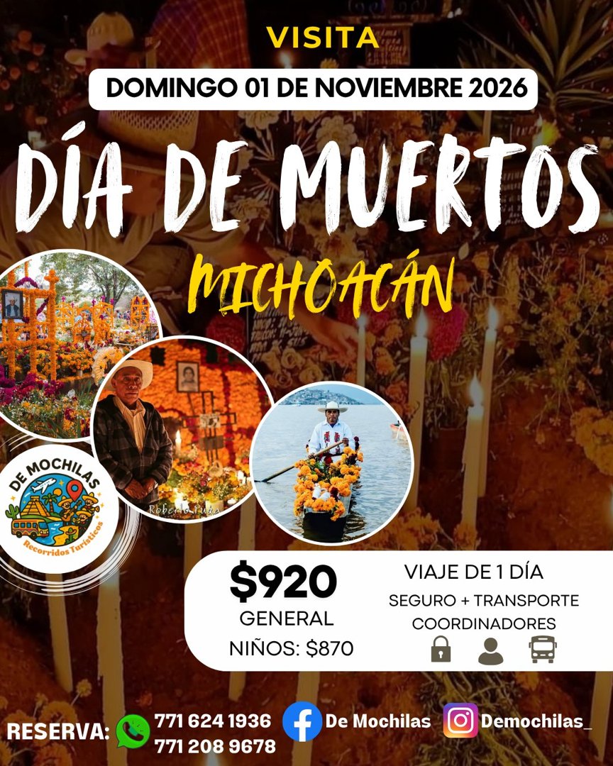 Anuncio de De Mochilas: Viaje de 1 día a sitios de Día de Muertos en Michoacán