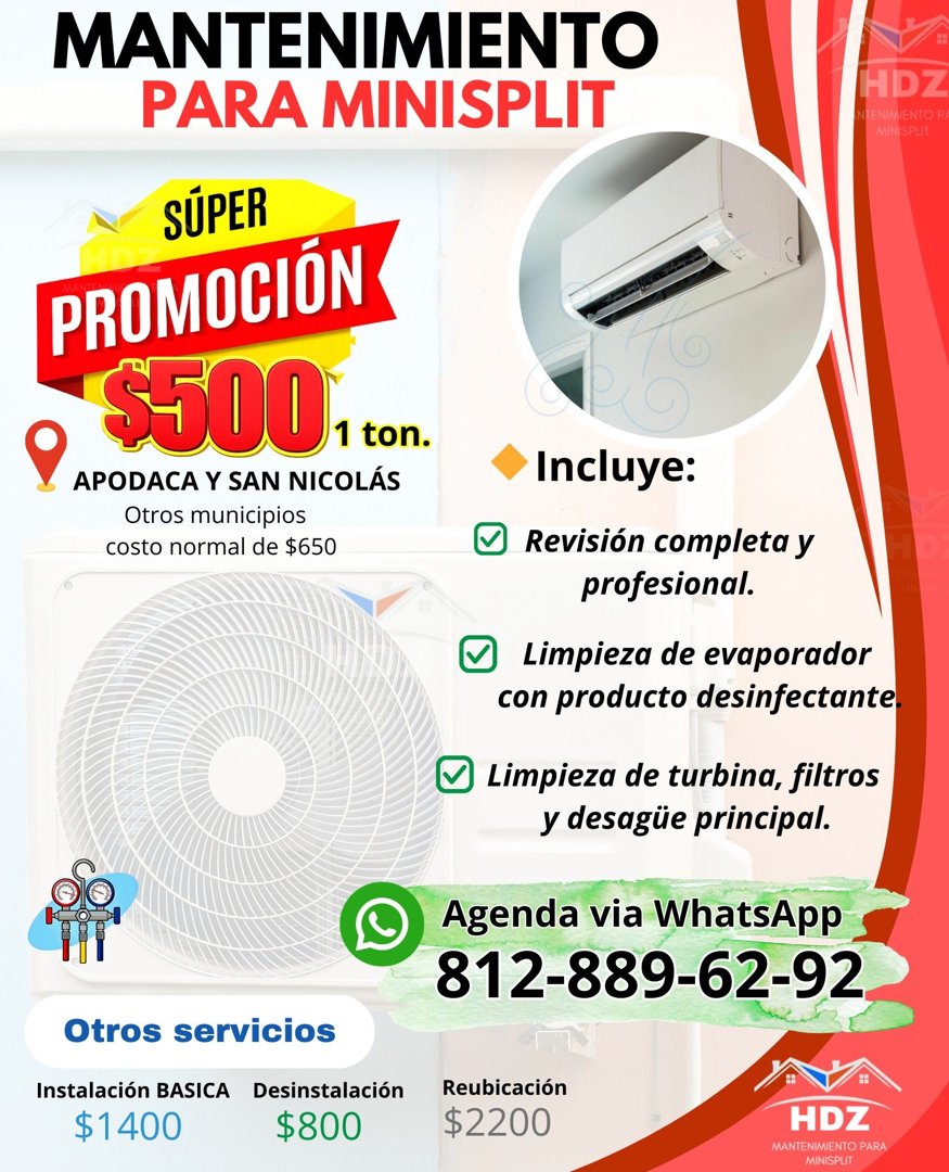Anuncio de Mantenimiento para minisplit HDZ: Mantenimiento para minisplit