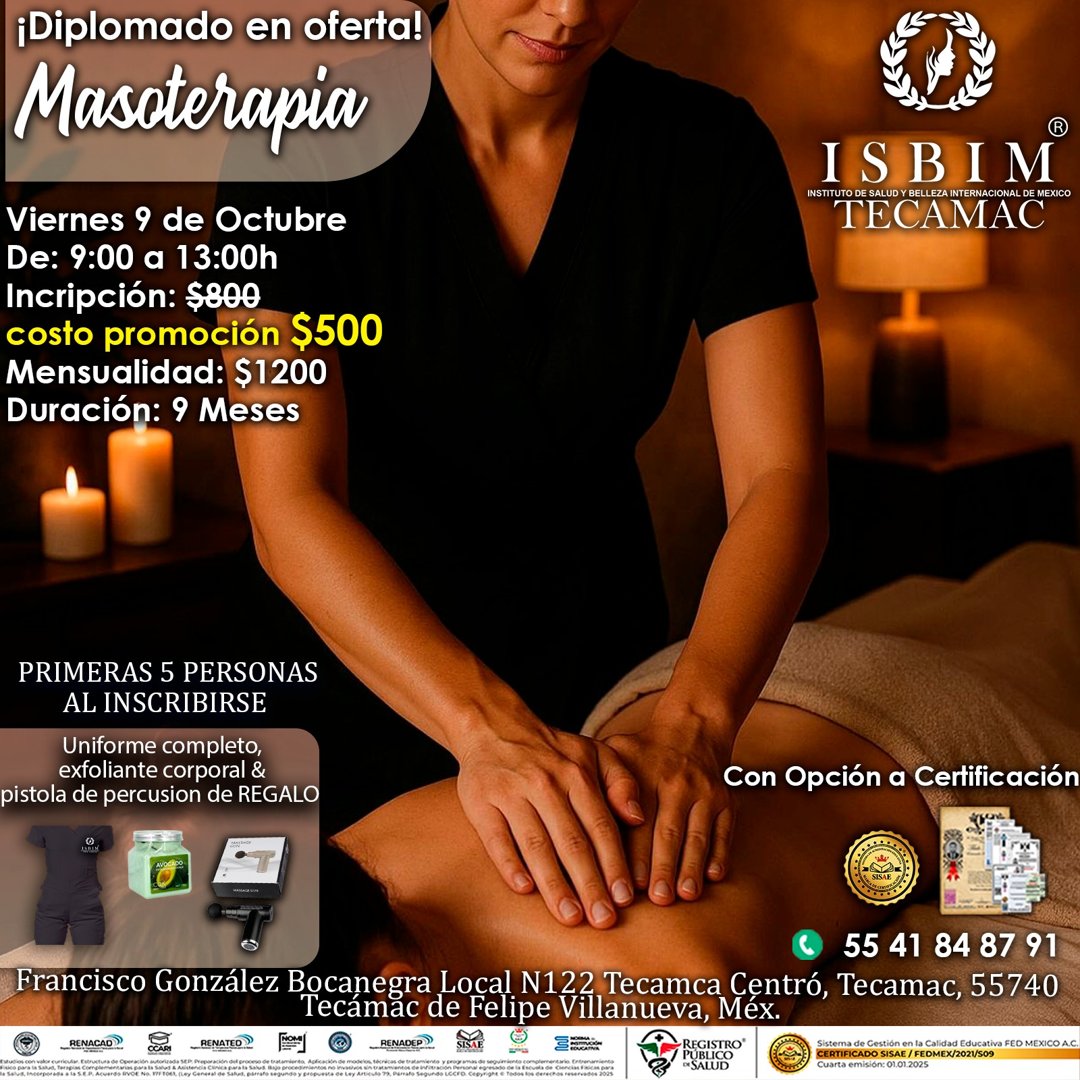 Anuncio de ISBIM Tecámac Centro: Diplomado en Masoterapia