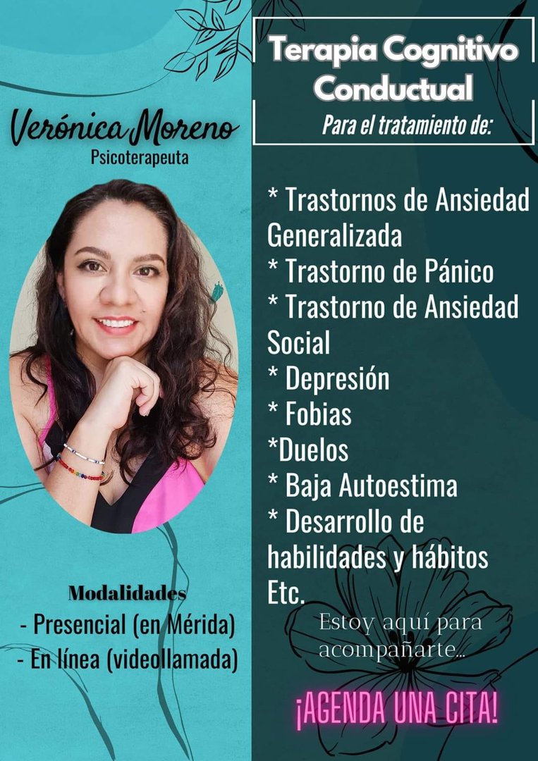 Anuncio de Sana más que sólo tu mente Psic. Verónica Moreno: Terapia cognitivo conductual