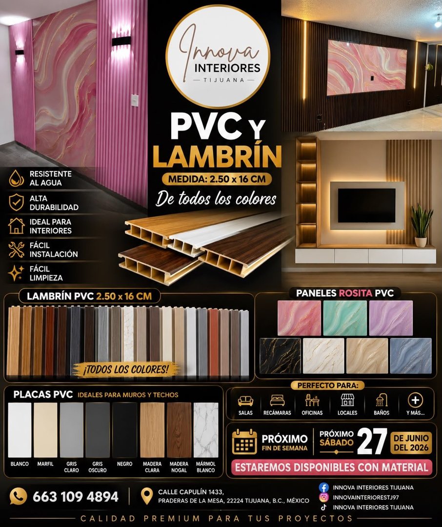 Anuncio de Innova Interiores Tj: Lambrín PVC y paneles decorativos PVC
