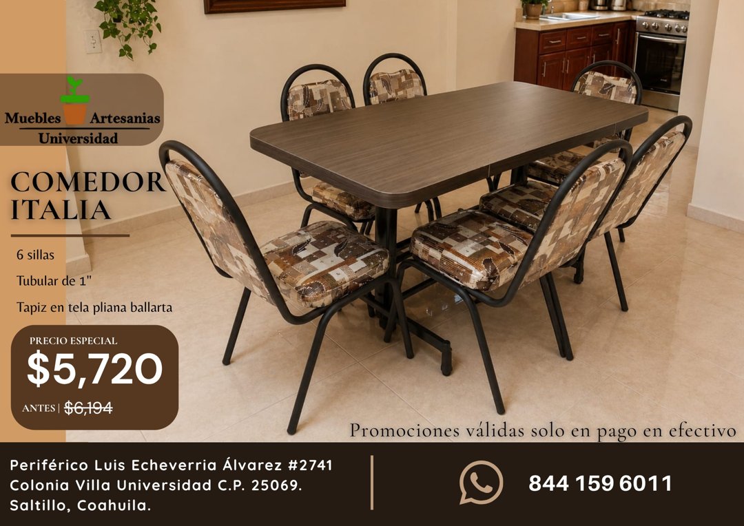 Anuncio de Muebles y Artesanias Univesidad: Comedor Italia