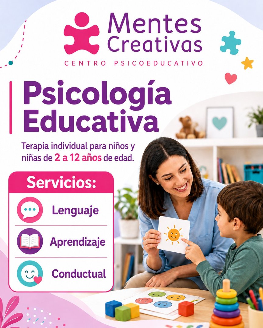 Anuncio de Mentes Creativas - Centro Psicoeducativo: Terapia individual para niños y niñas de 2 a 12 años