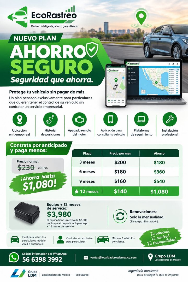 Anuncio de EcoRastreo: Seguridad electrónica para vehículos