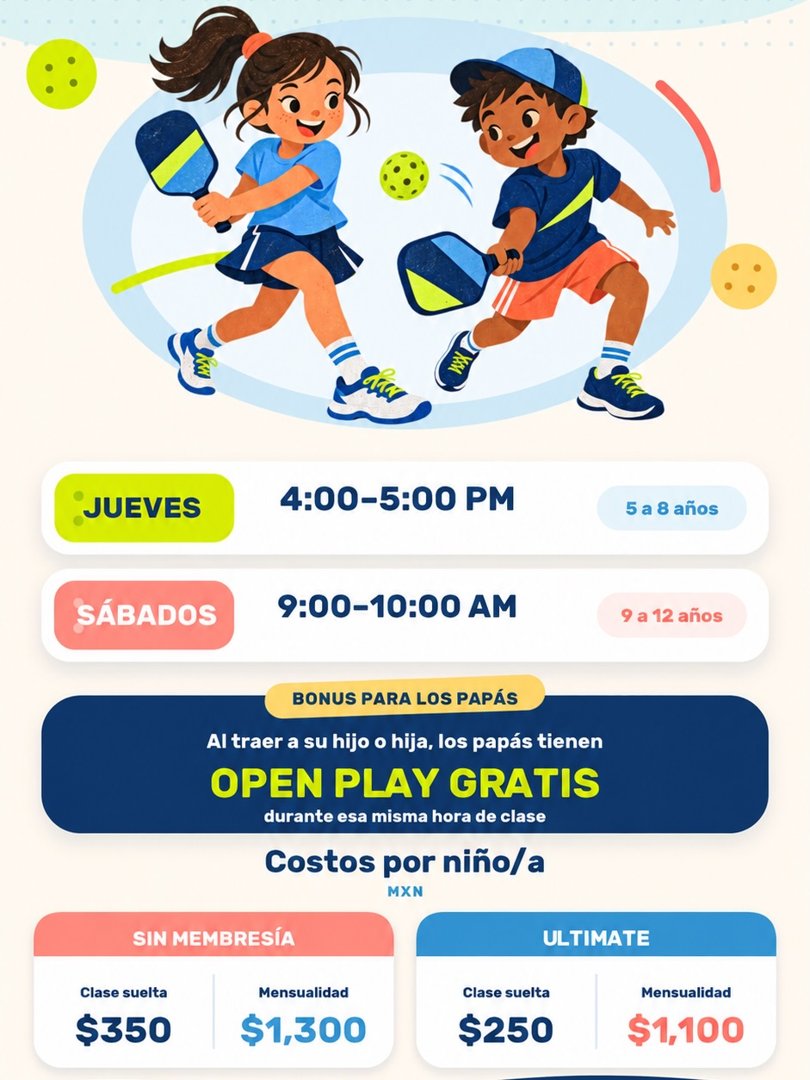 Anuncio de The Pickle Co.: Clases de pickleball para niños