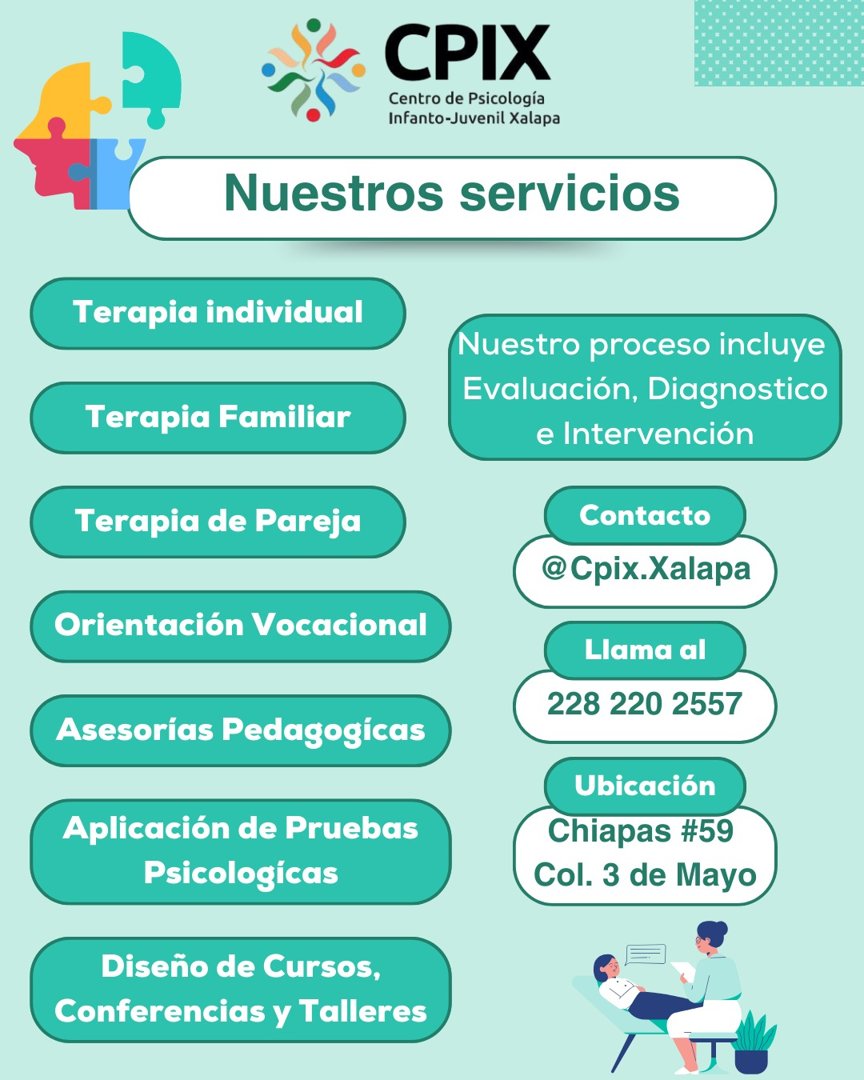 Anuncio de CPIX Centro de Psicología Infanto-Juvenil Xalapa: Terapia y servicios psicológicos para infanto-juvenil