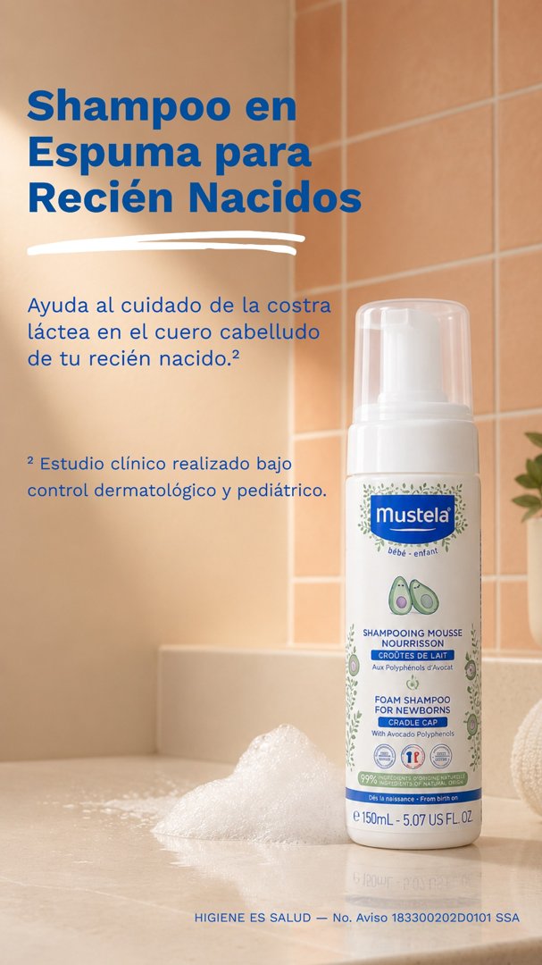 Anuncio de Mustela México: Shampoo en espuma para recién nacidos