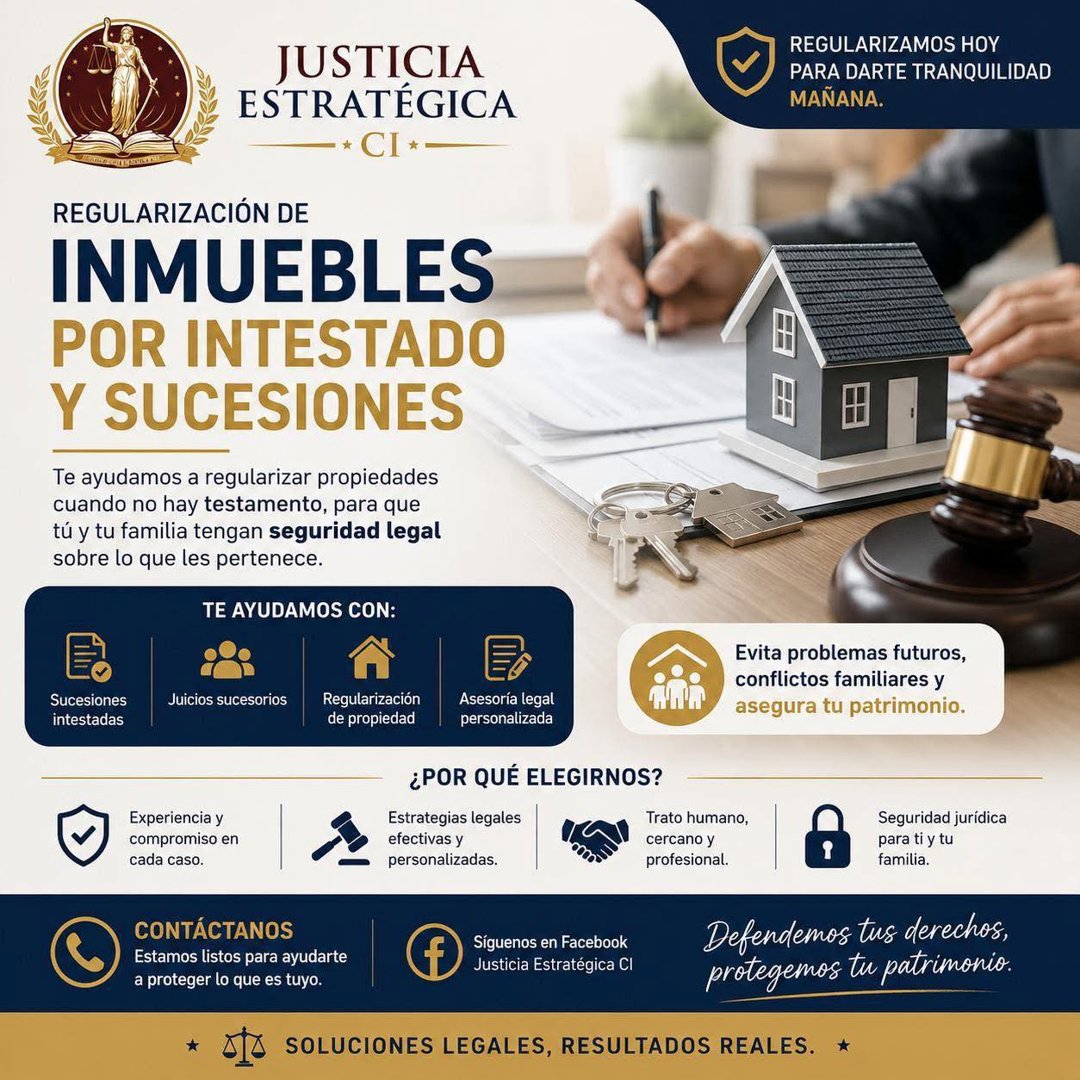 Anuncio de Justicia Estratégica CI: asesoría y representación legal para regularización, recuperación y defensa de inmuebles