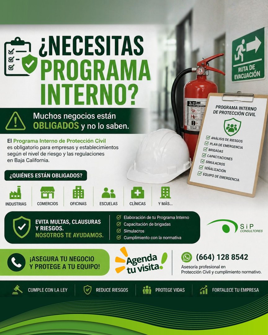 Anuncio de SIP Consultores: Asesoría en Programa Interno de Protección Civil