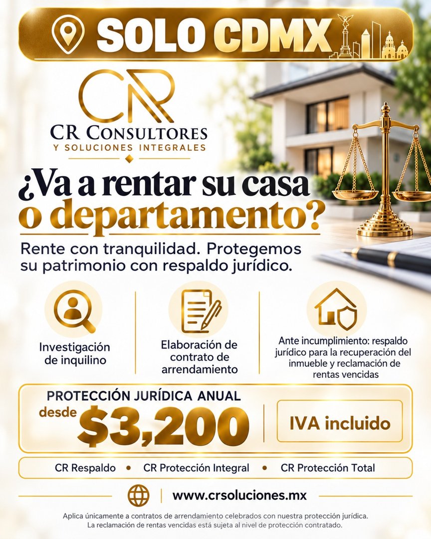Anuncio de CR Consultores y Soluciones Integrales: Protección jurídica anual para arrendamiento de inmuebles