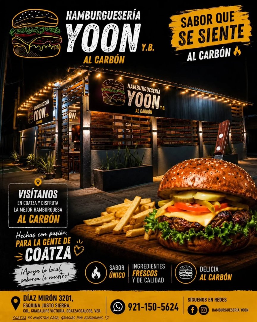 Anuncio de HAMBURGUESERIA YOON: hamburguesas al carbón