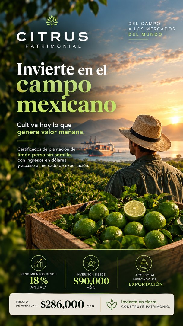 Anuncio de Agroinversiones MX: inversión en plantación de limón persa