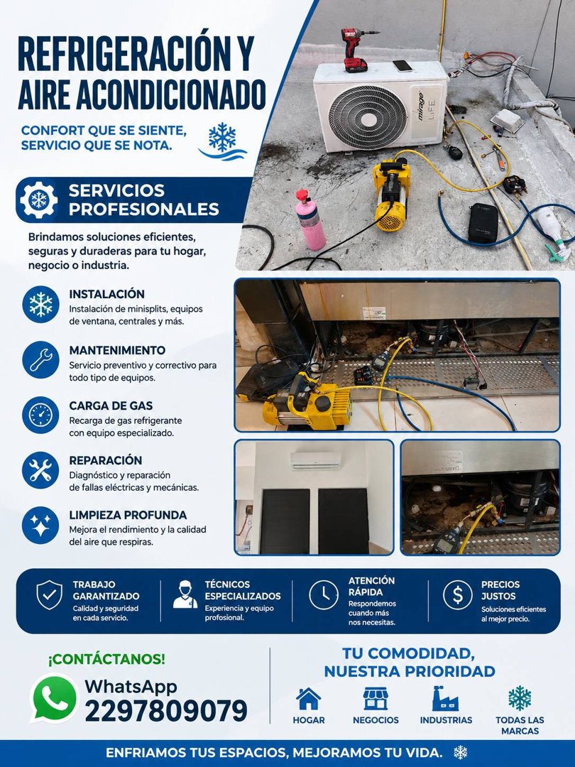 Anuncio de ZC services: instalación, mantenimiento y reparación de sistemas de refrigeración, electricidad y aire acondicionado