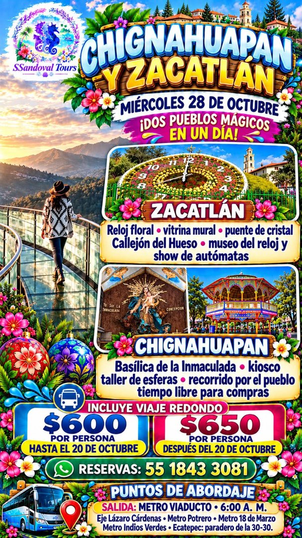 Anuncio de SSandoval Tours: Viaje turístico a dos pueblos mágicos en un día