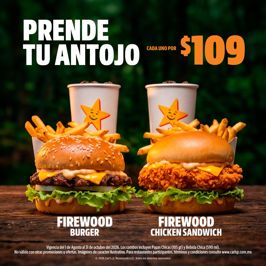 Anuncio de Carl's Jr. México: combo de hamburguesa y acompañantes