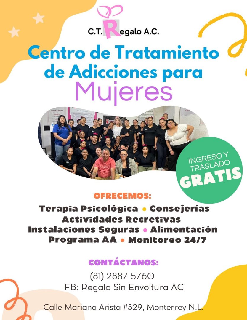Anuncio de Regalo Sin Envoltura AC: Centro de tratamiento de adicciones para mujeres
