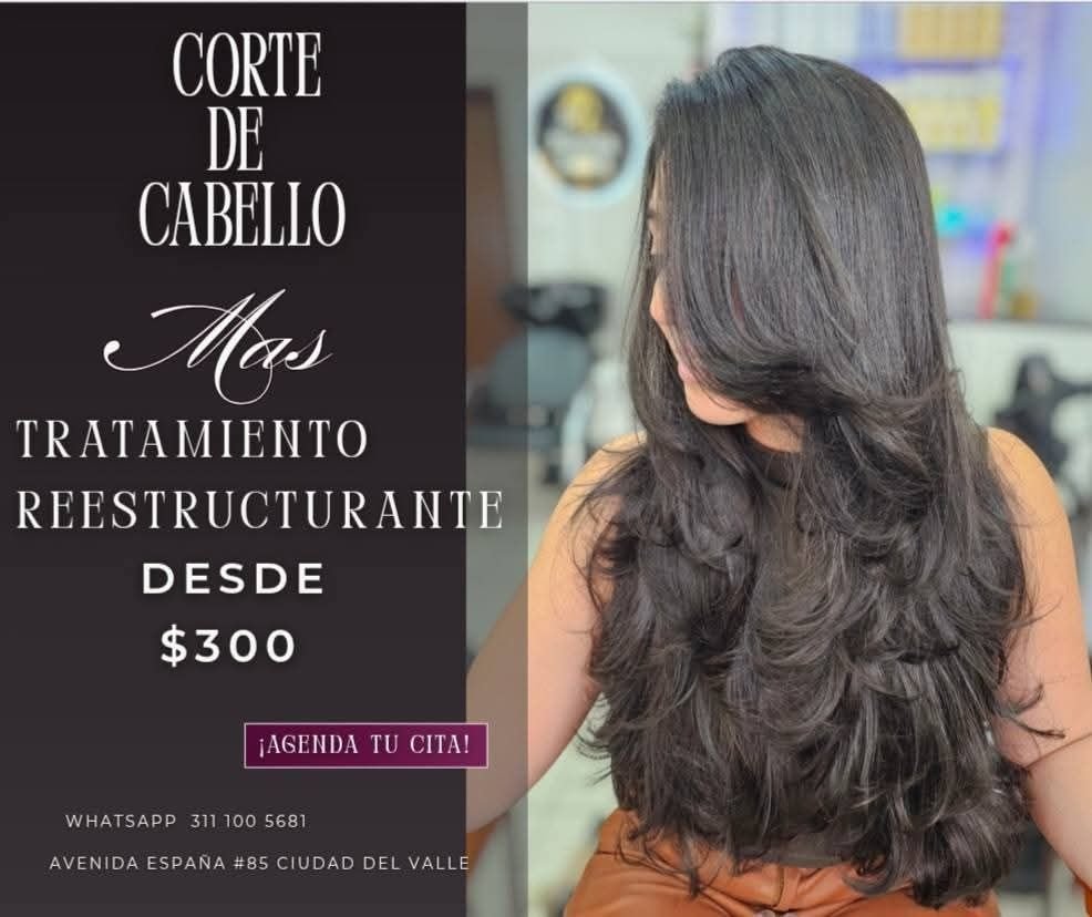 Anuncio de Marian Salón: corte de cabello con tratamiento reestructurante