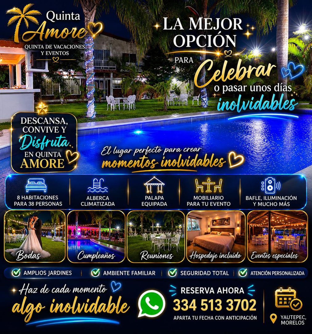 Anuncio de Quinta Amore en Yautepec: Hospedaje y eventos