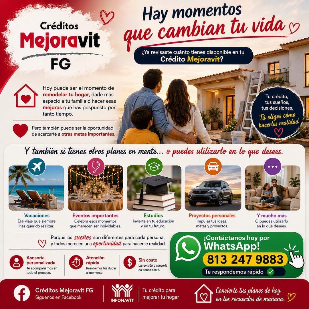 Anuncio de Créditos Mejoravit FG: créditos para remodelar tu hogar y otras metas
