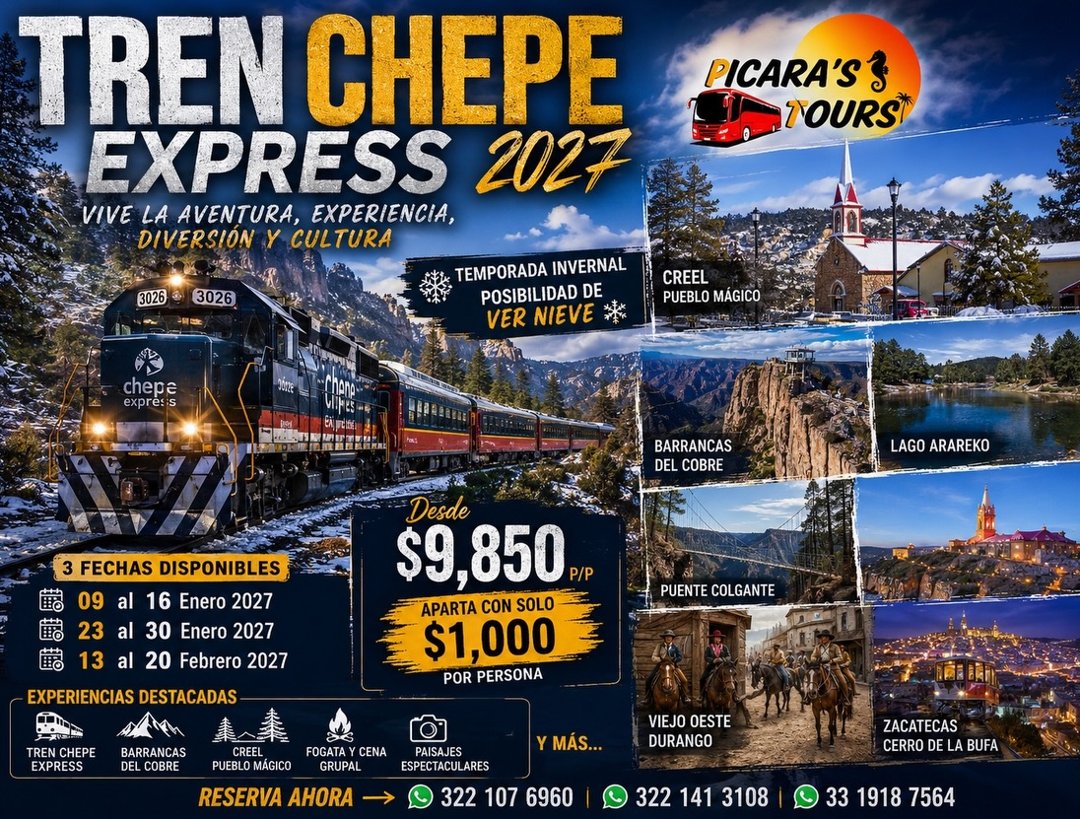 Anuncio de Pícaras tours: Viaje turístico en tren a destinos del norte de México