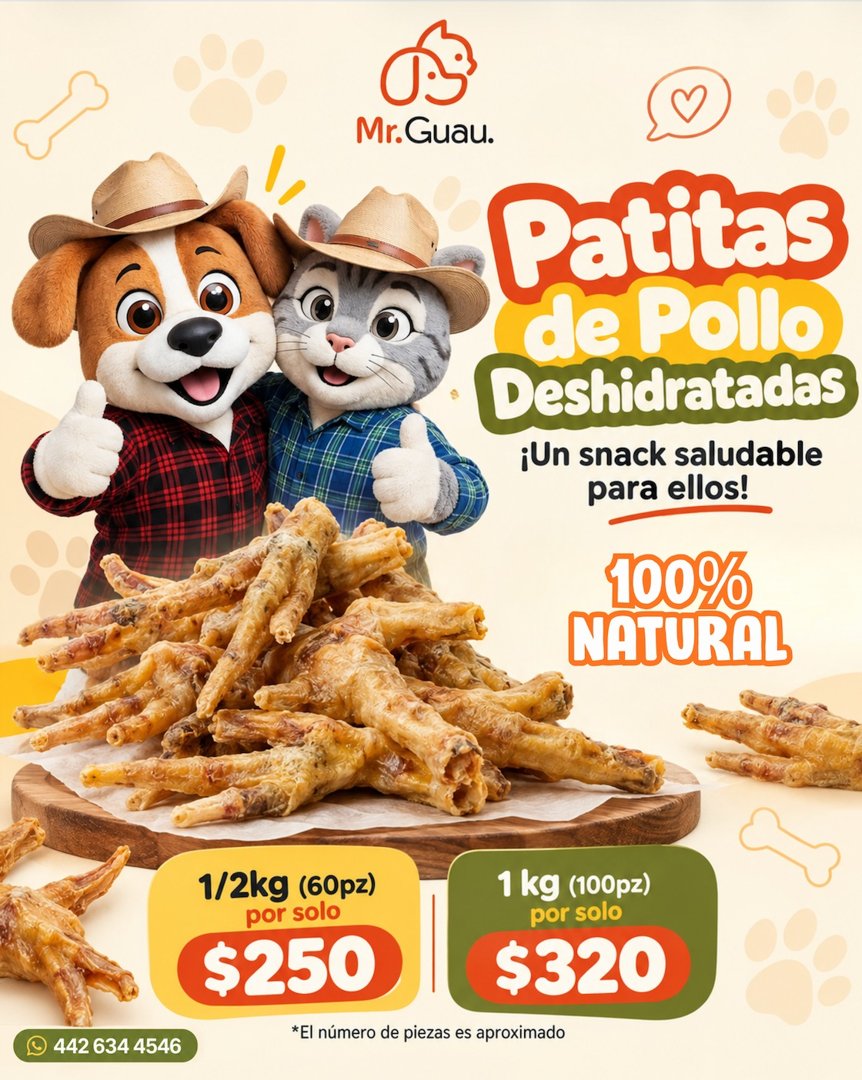 Anuncio de Mr Guau.: Patitas de Pollo Deshidratadas