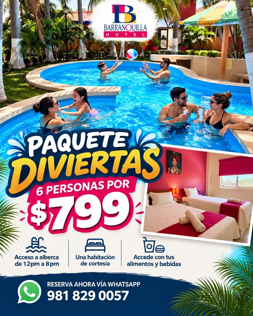 Anuncio de Hotel Barranquilla Campeche.: Paquete de hospedaje y acceso a alberca