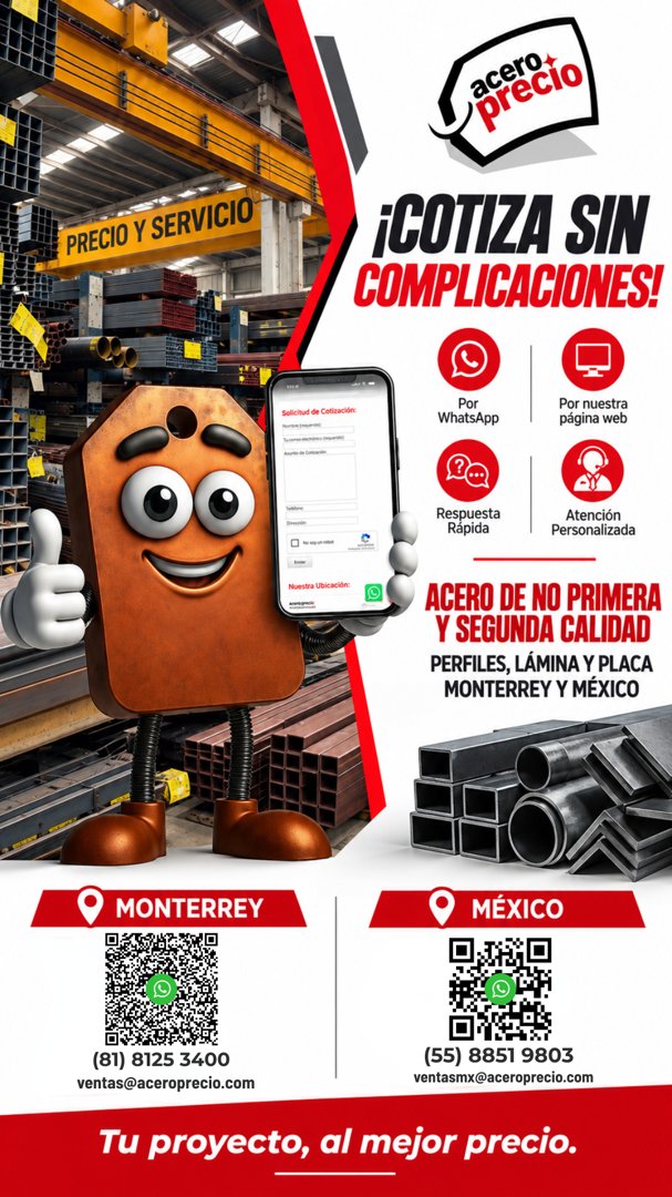Anuncio de Acero Precio: acero de no primera y segunda calidad en perfiles, lámina y placa