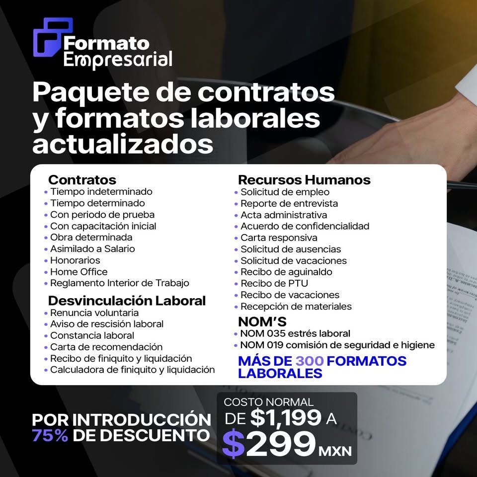 Anuncio de Formato Empresarial: Paquete de contratos y formatos laborales