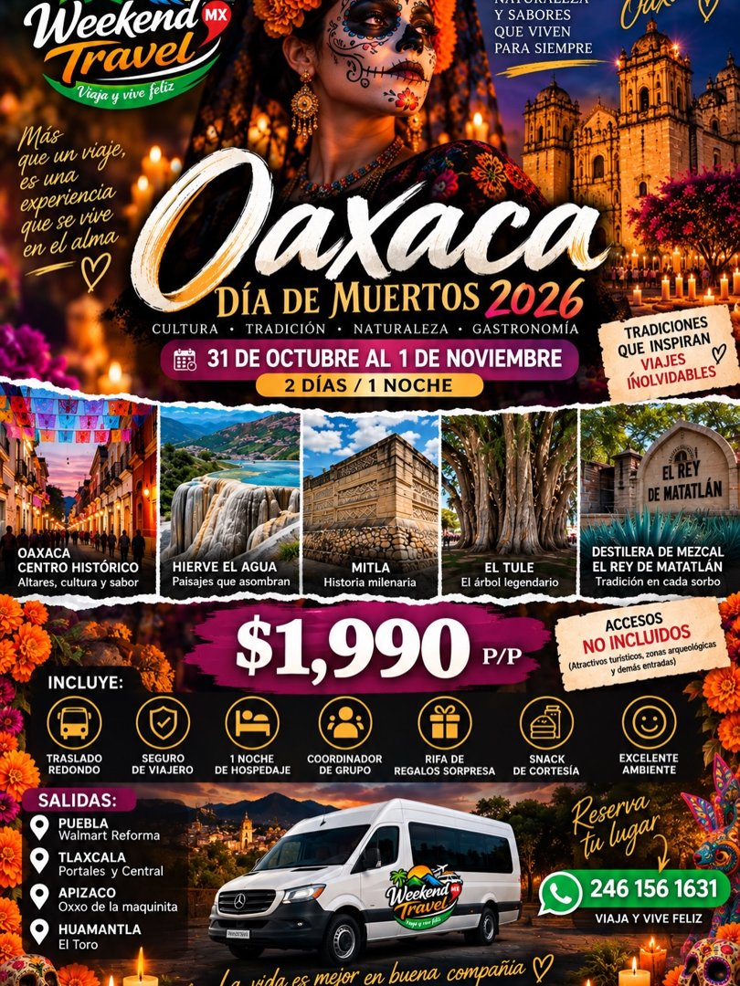 Anuncio de Weekend Travel Mx: Viaje a Oaxaca Día de Muertos 2026