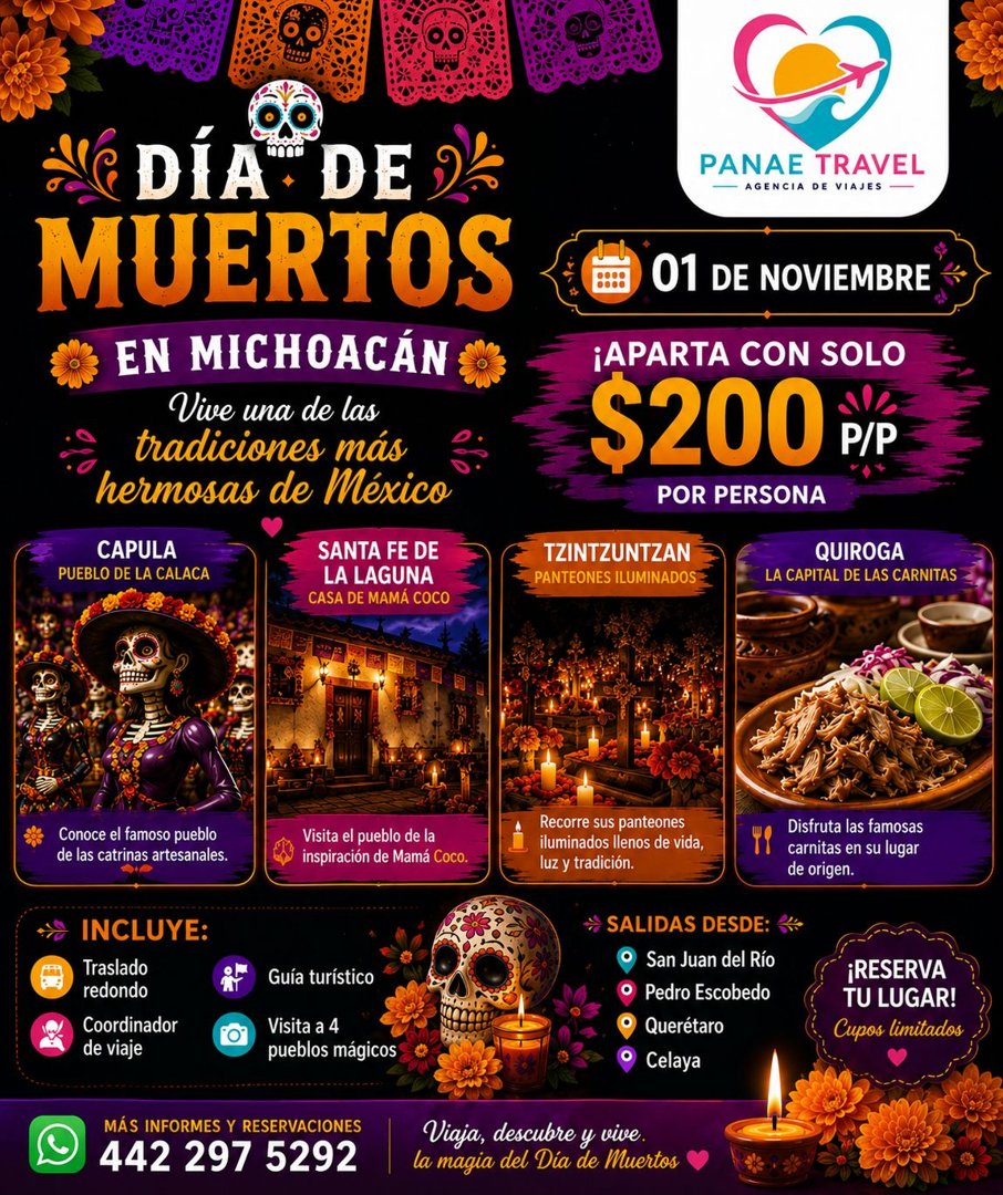 Anuncio de PANAE Travel: Viaje organizado al Día de Muertos en Michoacán