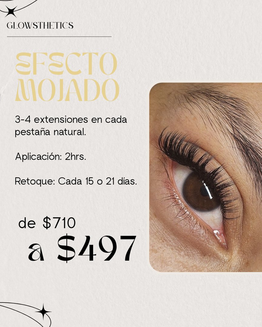 Anuncio de Glowsthetics: extensiones de pestañas
