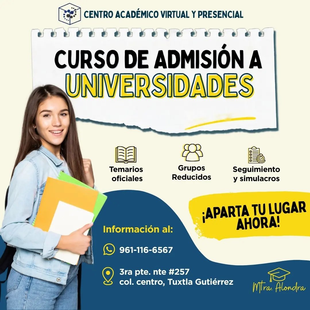 Anuncio de Mtra. Alondra: curso de admisión universitaria