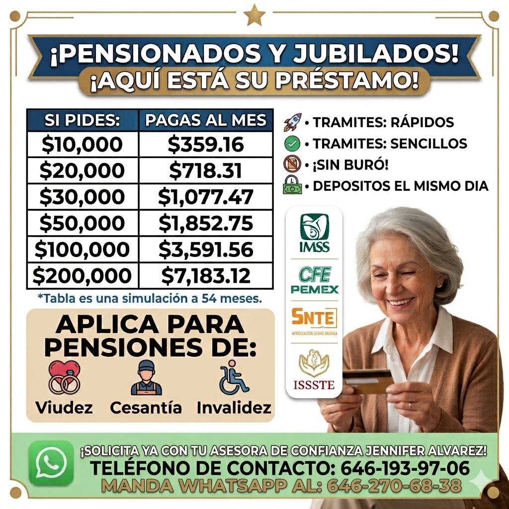 Anuncio de Jennifer Alvarez - Prestamos pensionados y jubilados: préstamo para pensionados y jubilados