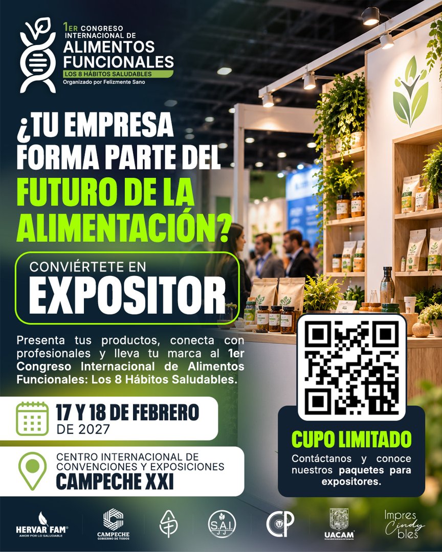 Anuncio de 1er Congreso Internacional de Alimentos Funcionales: Exposición como expositor en congreso