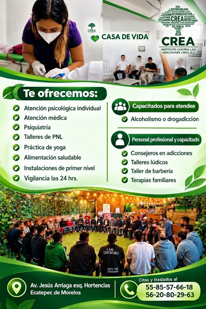 Anuncio de CREA S.C: Atención psicológica y médica para adicciones