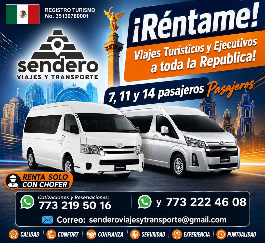 Anuncio de Sendero Viajes y Transporte: Renta de camionetas con chofer para viajes turísticos y ejecutivos