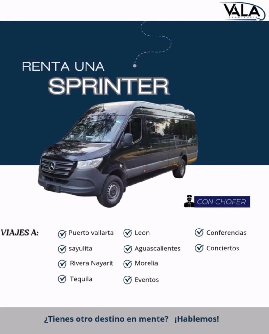 Anuncio de Transportevala: Renta de Sprinter con chofer