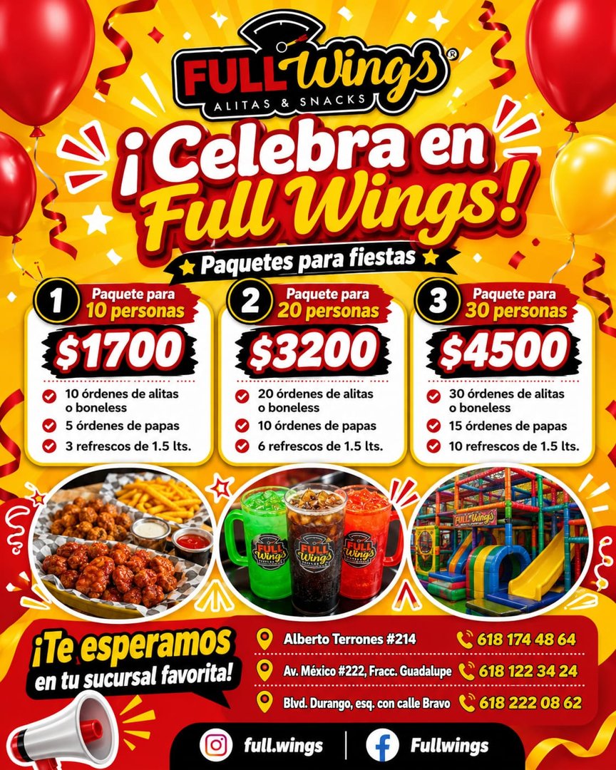 Anuncio de Full Wings: Paquetes de comida para fiestas