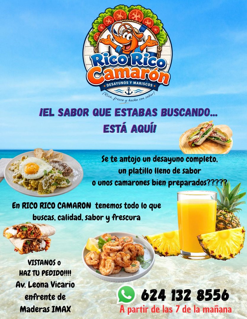 Anuncio de Rico Rico Camaron: desayunos y mariscos