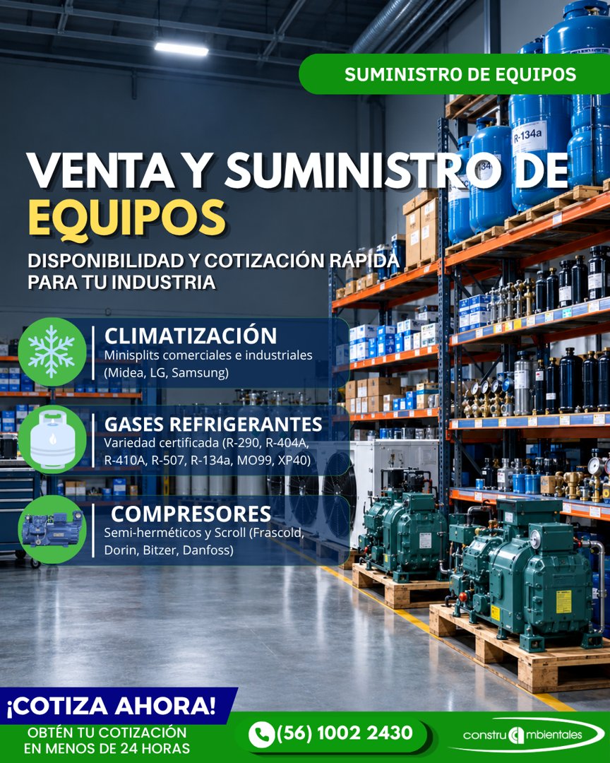 Anuncio de Construambientales: venta y suministro de equipos de climatización, gases refrigerantes y compresores