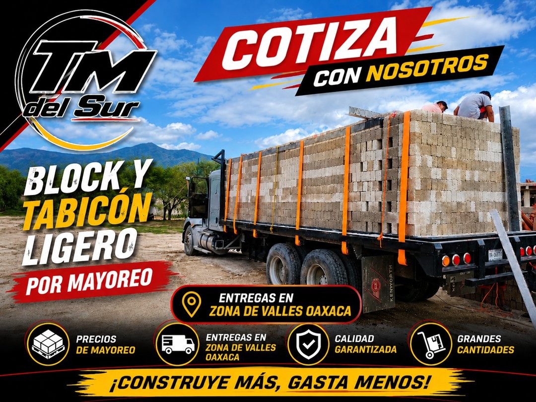 Anuncio de TM del Sur: Transporte de carga y venta de block y tabicon ligero