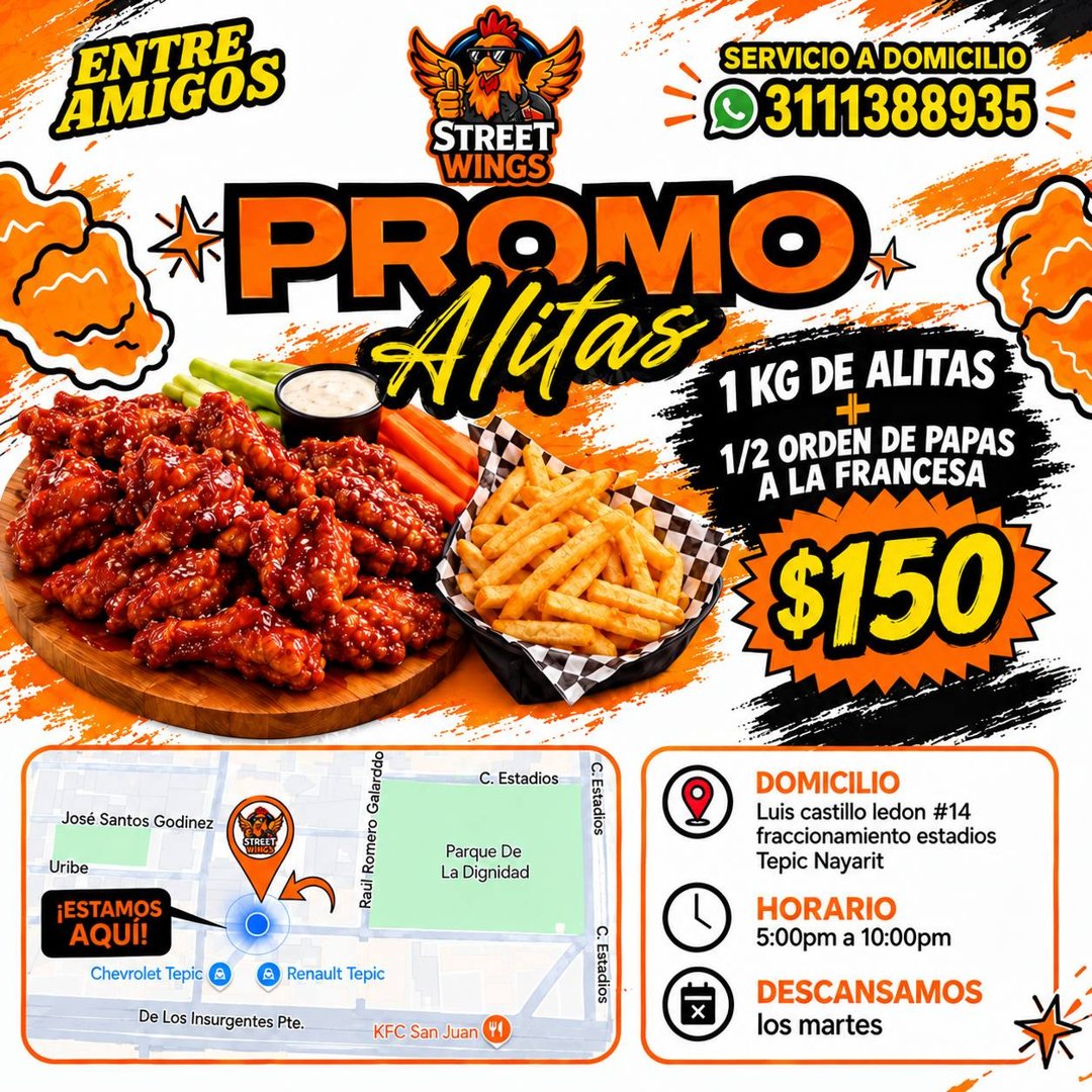 Anuncio de Street Wings Estadios: Alitas y papas