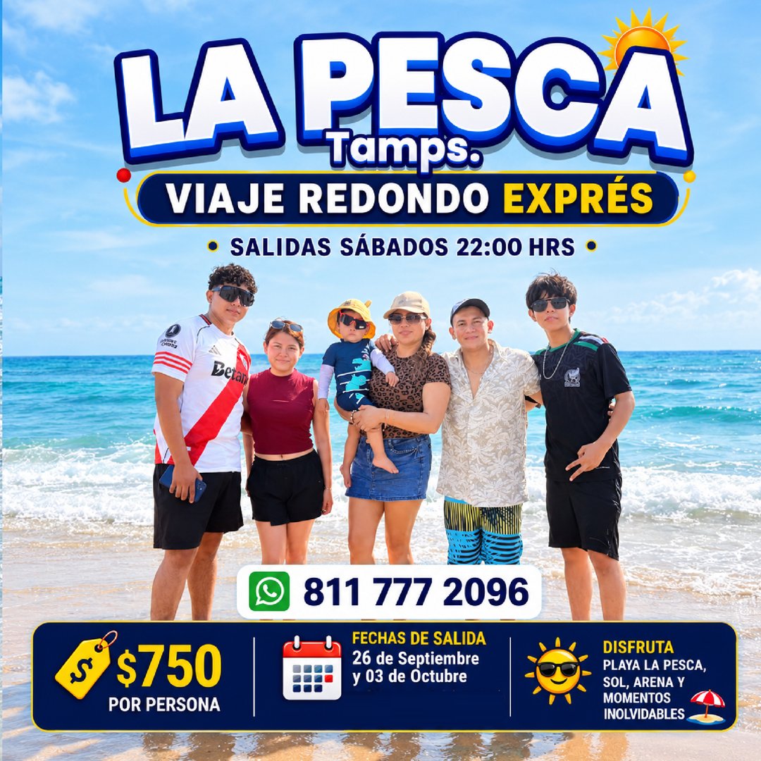 Anuncio de Tour Nuevo León: Viaje redondo a Playa La Pesca