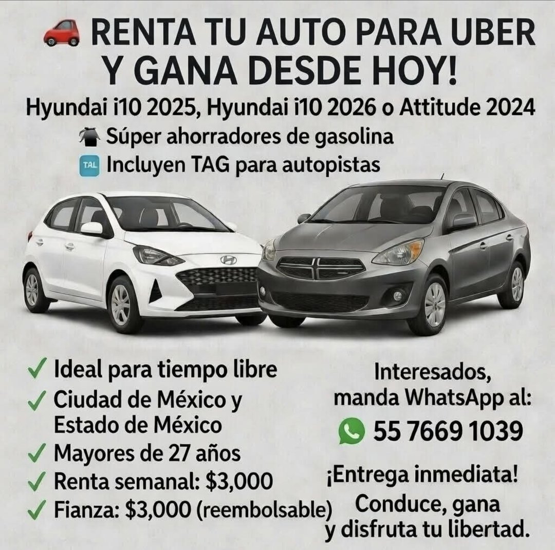Anuncio de Renta Auto para Uber: Renta auto para Uber