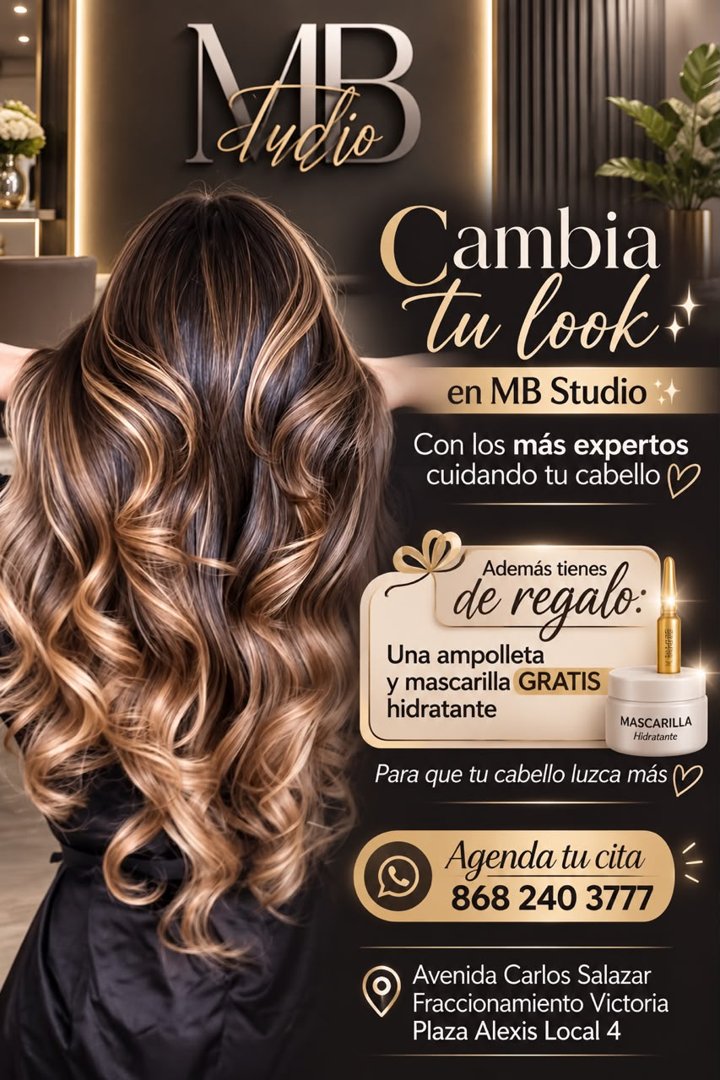 Anuncio de MB Studio: corte y coloración de cabello