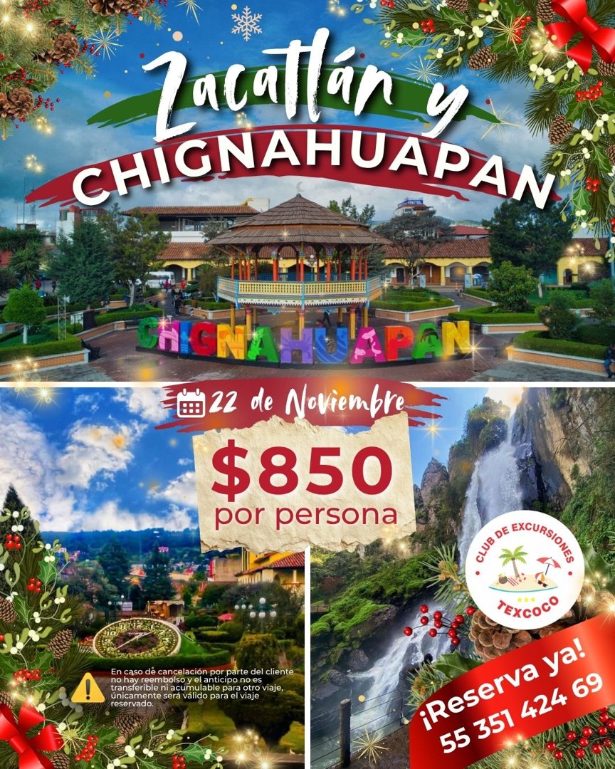 Anuncio de Club de Excursiones Texcoco: Viaje a Zacatlán y Chignahuapan