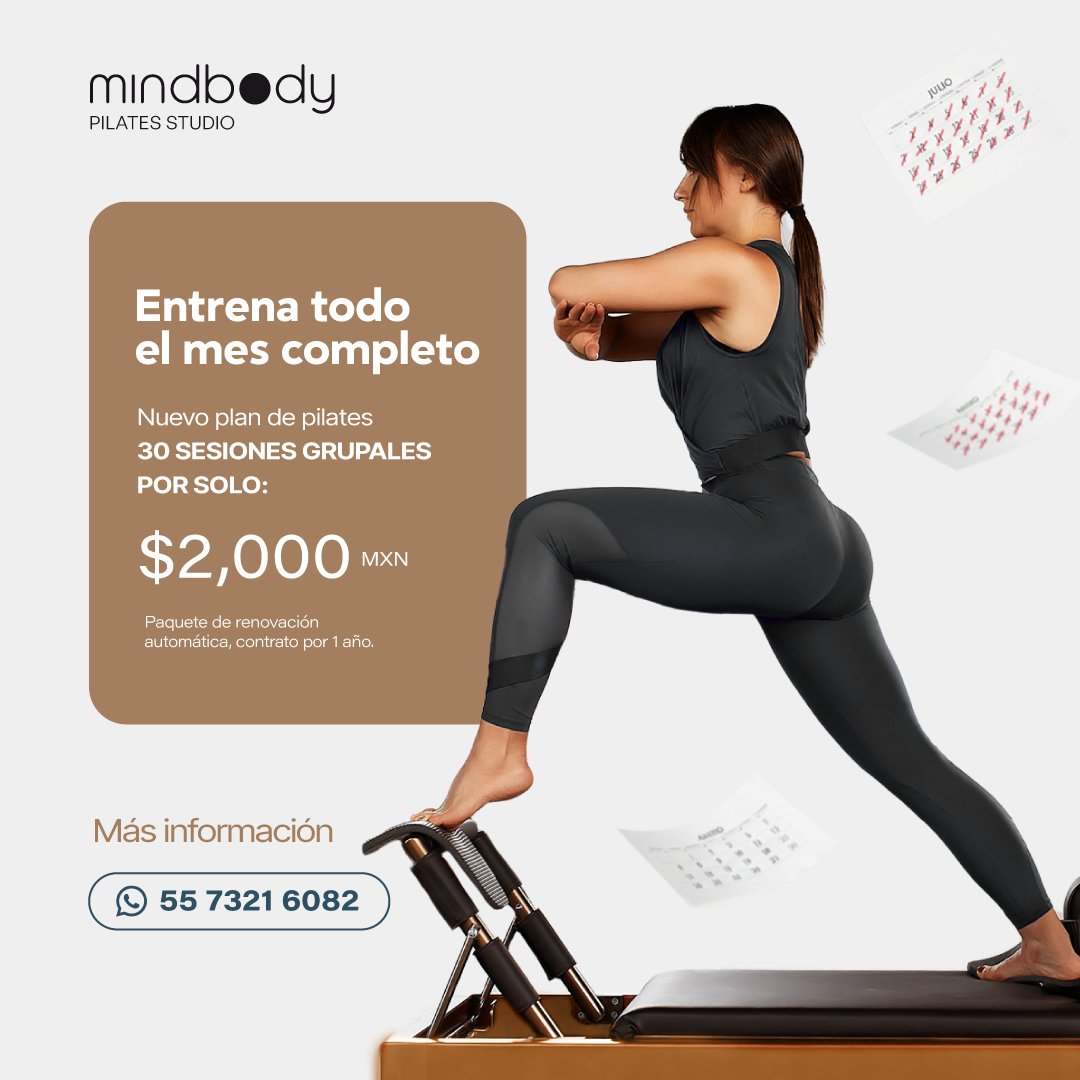 Anuncio de Mindbody: plan de pilates 30 sesiones grupales